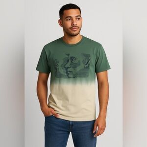 Death To Tennis Gradient Graphic Tee Artistic Faces Design Green & Cream NEW M